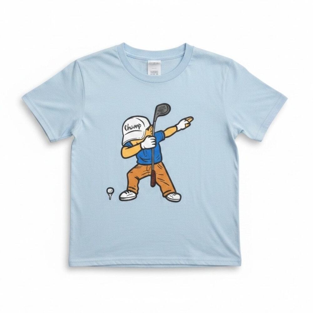 Dabbing Golfer Funny Golf Champ Short Sleeve T Shirt Baby Blue Size Small Y NWT